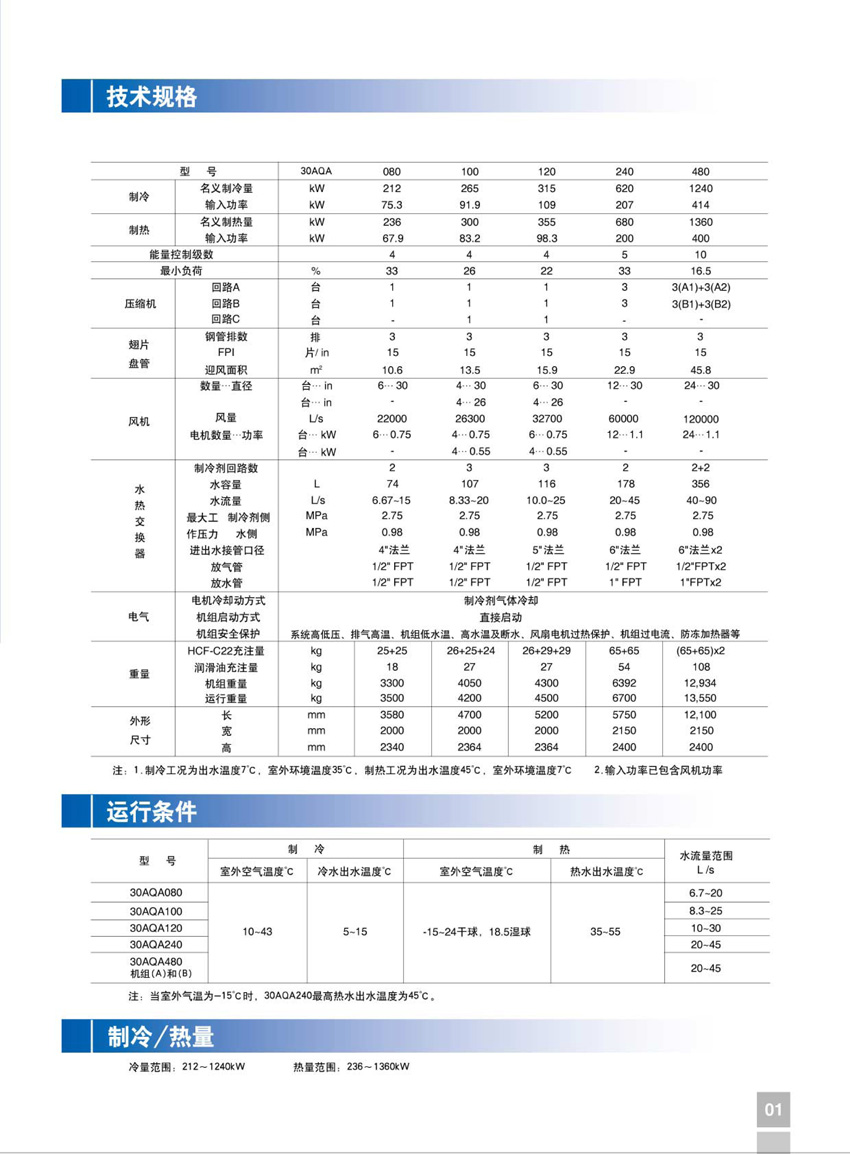 開利30AQA 活塞式空氣機組技術規(guī)格